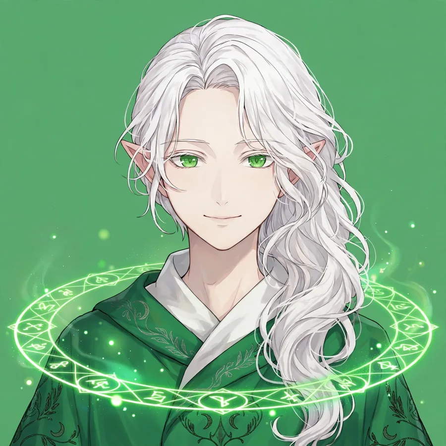 Magic Frieren pfps: original glowing spell ring around a green robe