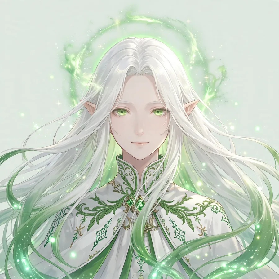 Frieren melancholy pfp: original swirling light with a calm far-off gaze