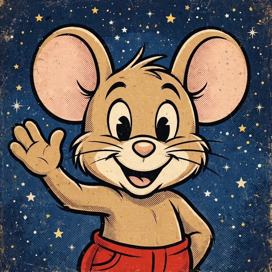 Funny pfp idea: retro cartoon mouse mascot waving hello