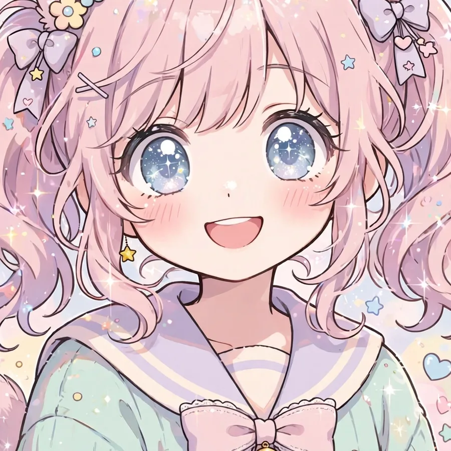 Anime furry pfp: original kawaii cat girl with sparkles and pastel colors