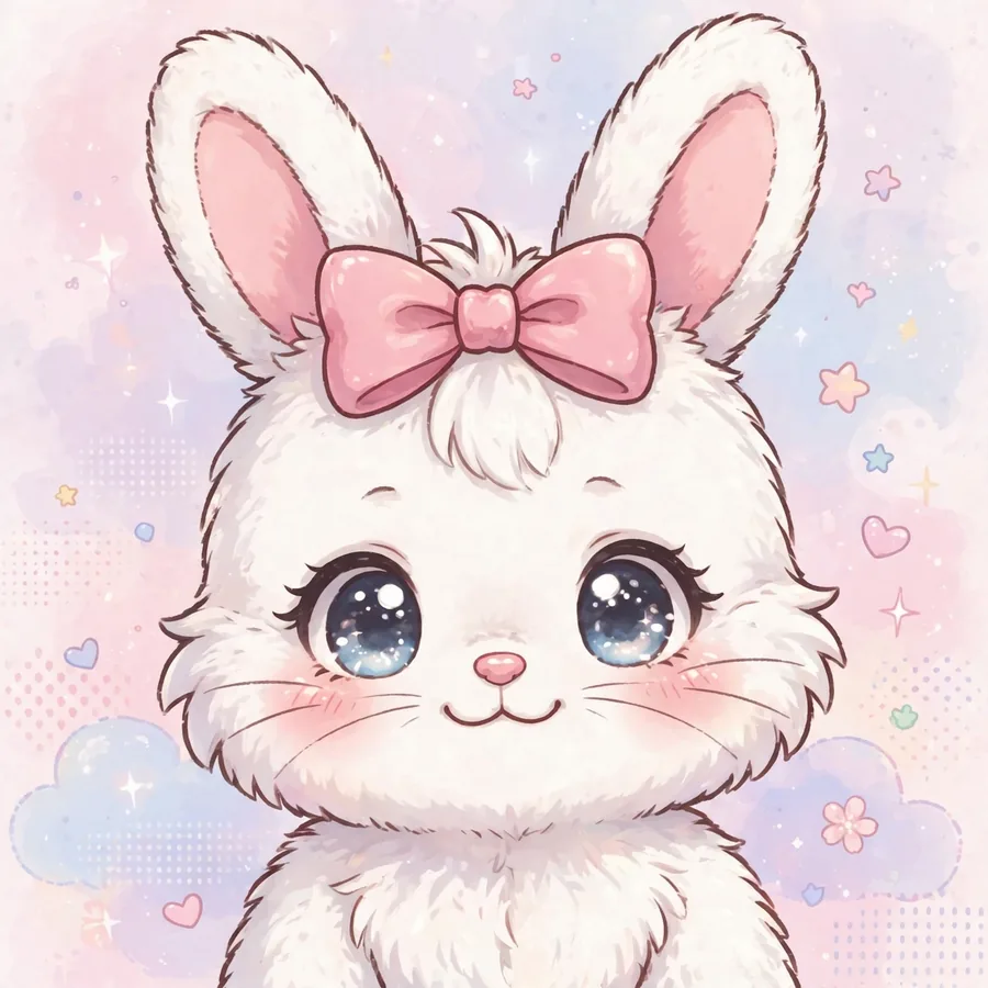 Cute furry pfp: original adorable bunny furry with a pink bow
