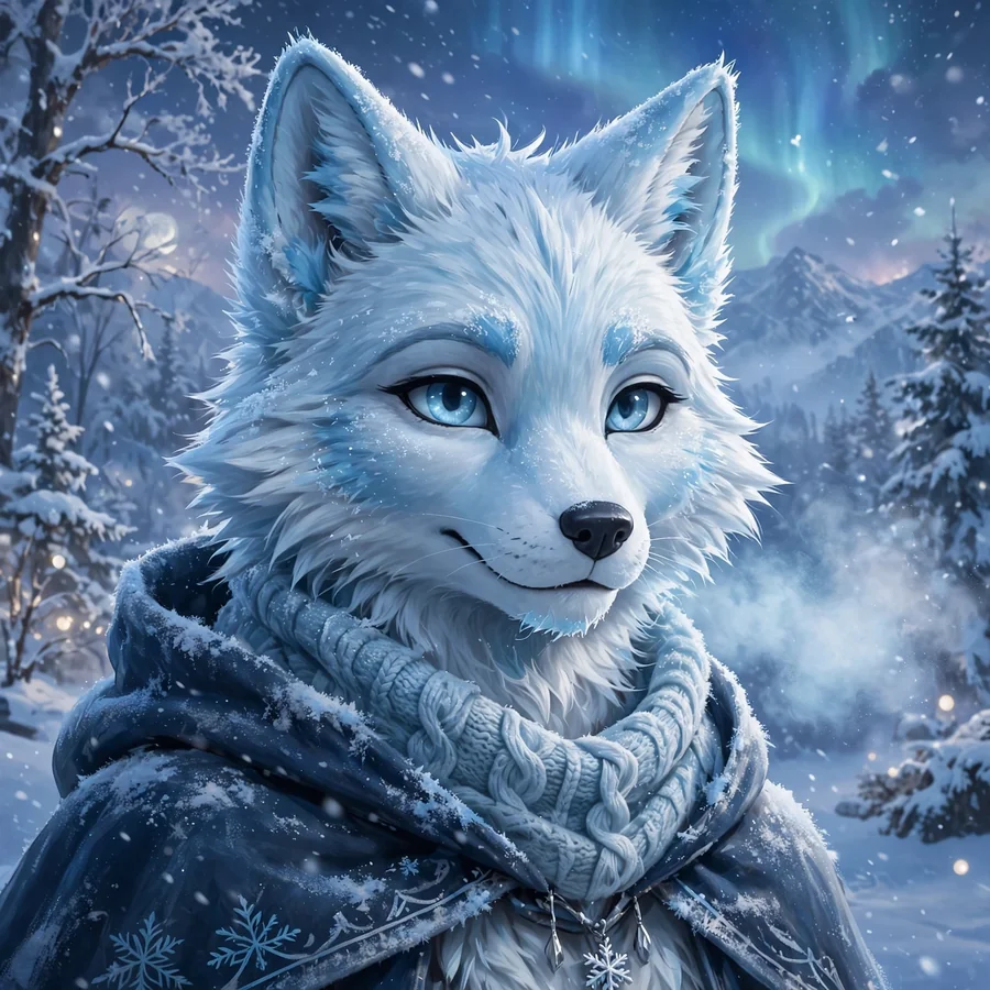 Fox furry pfp: original arctic fox furry with fluffy white tail