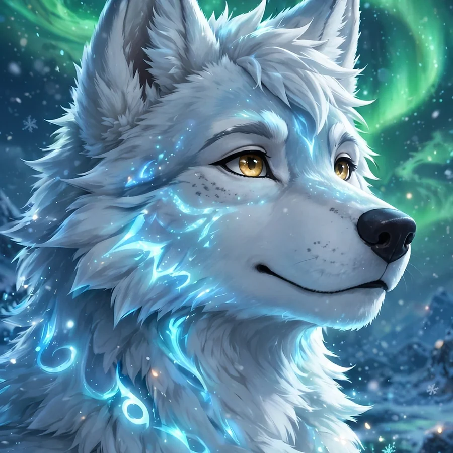 Wolf furry pfp: original cyberpunk wolf furry with neon blue fur