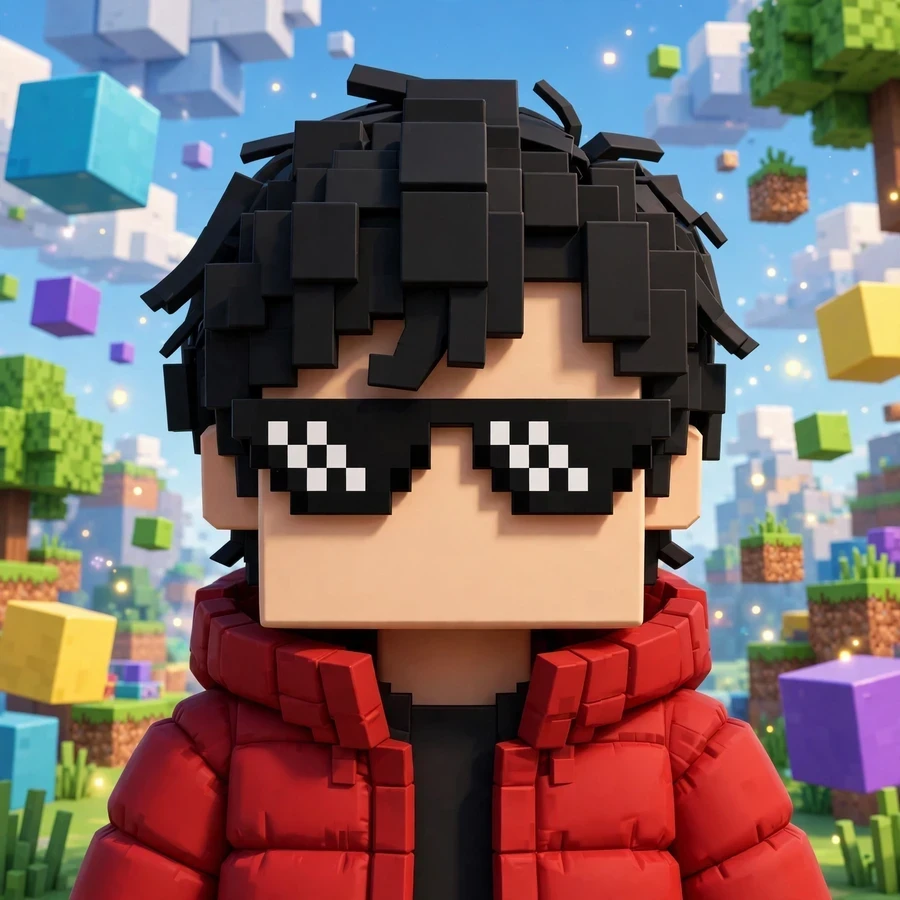 Roblox pfp: cool blocky avatar with pixel sunglasses and a red jacket