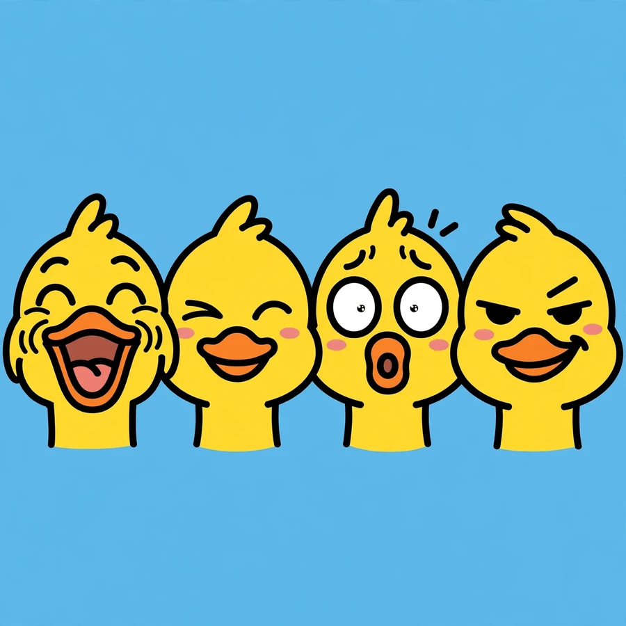 Funny matching group chat pfp: four ducks with different silly faces
