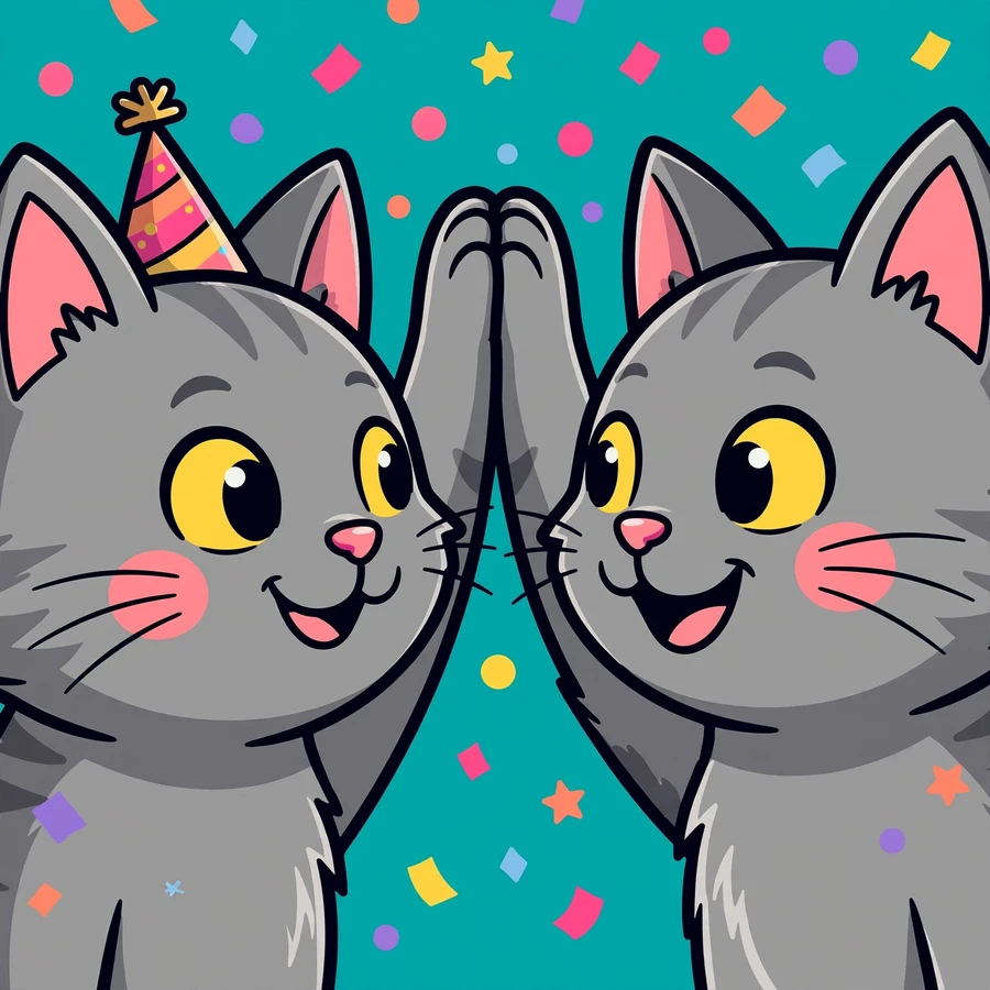 Funny gc pfp of two cats high-fiving with confetti and a party hat
