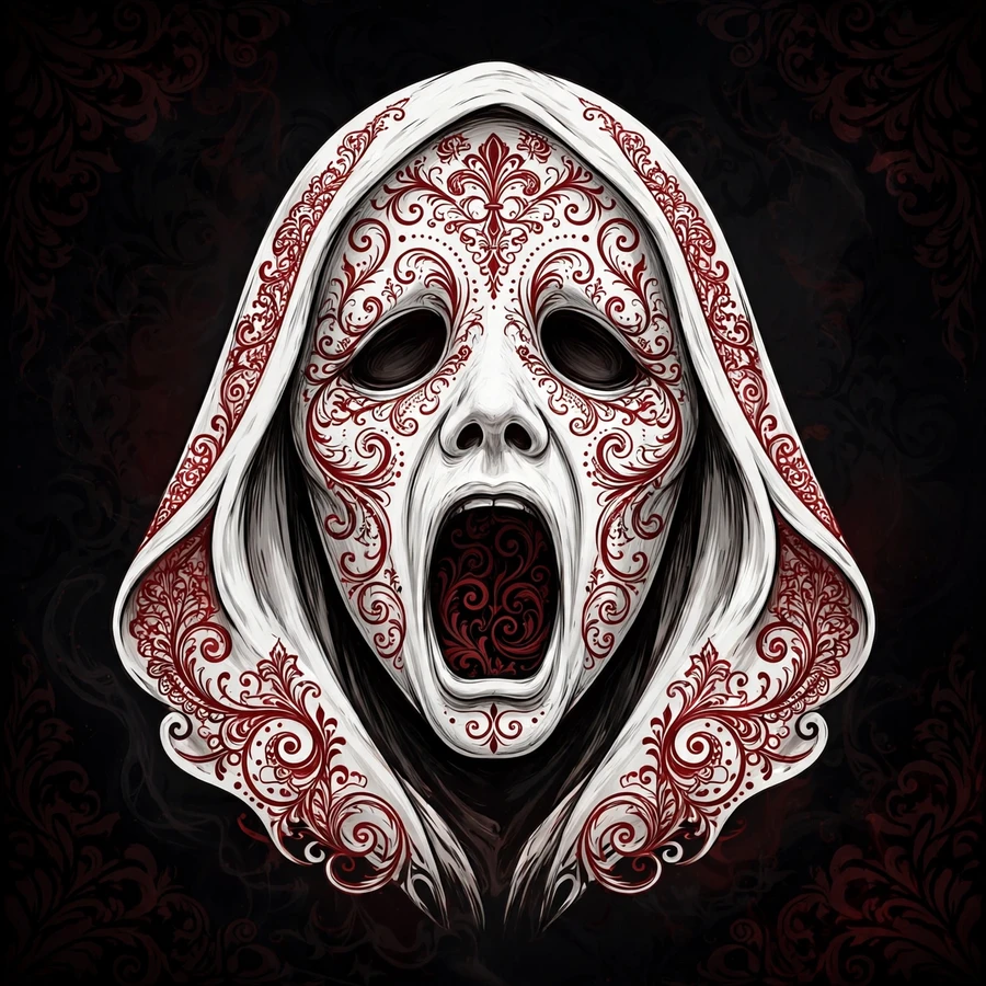 Ghost face pfp: stylized scarlet drips on the screaming mask