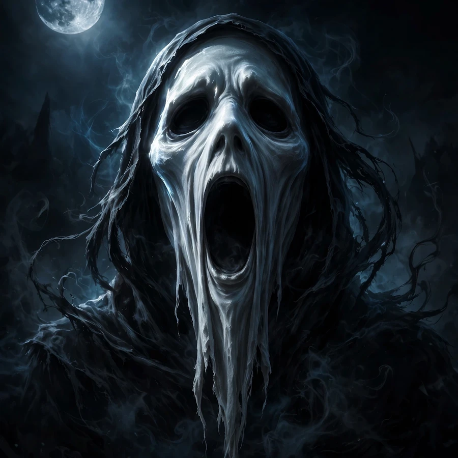 Ghostface pfp: iconic screaming mask portrait with dark shadows