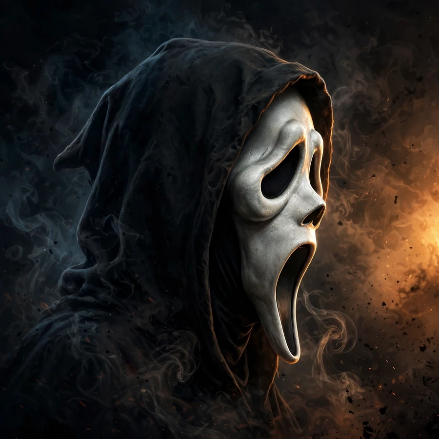 Ghost face pfp: dramatic side profile of the classic scream mask