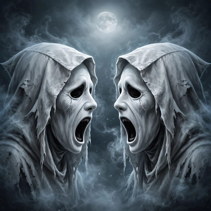 Duo ghostface pfp: two masks facing each other under moonlight
