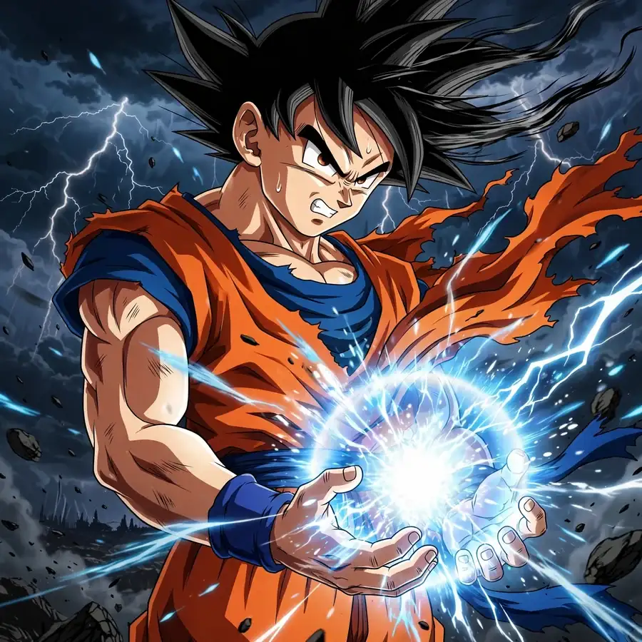Action goku pfp: original hero charging a blue kamehameha blast