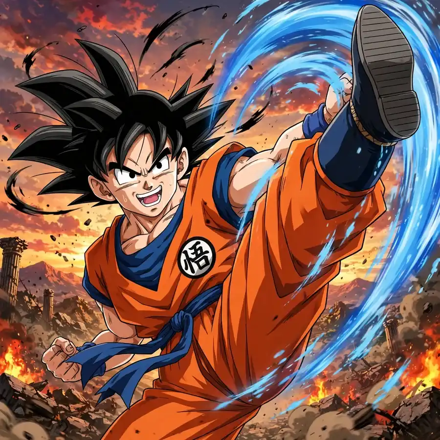 Action goku pfps: original hero flying with trail of golden energy