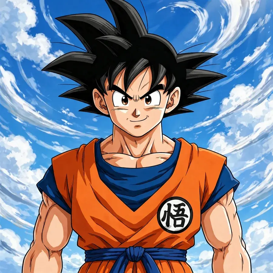 Classic goku pfp: original spiky black-haired hero in orange gi, determined expression