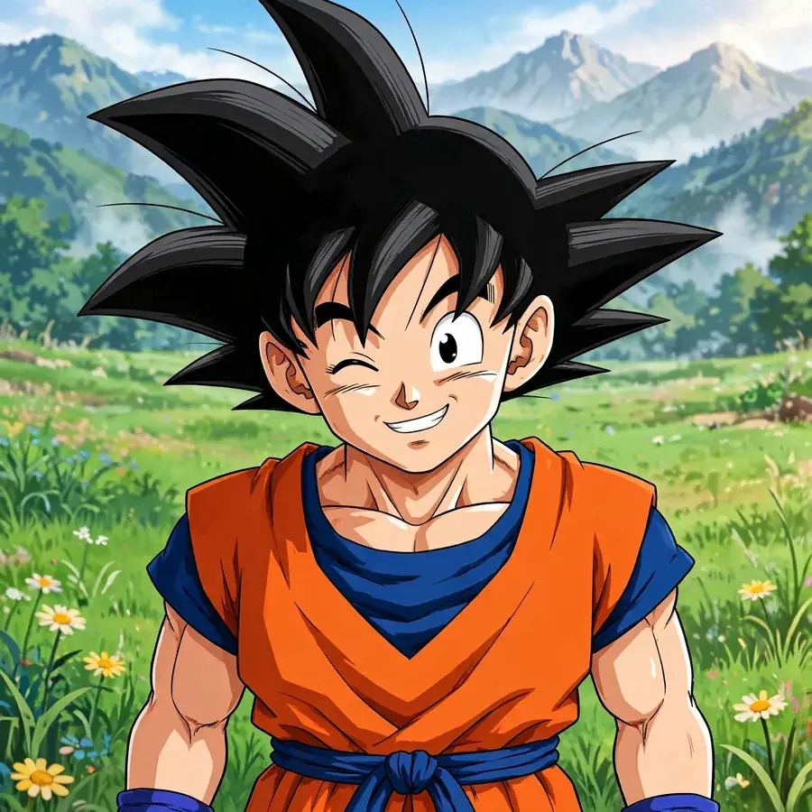Goku pfp: original Saiyan hero smiling with spiky black hair and orange gi