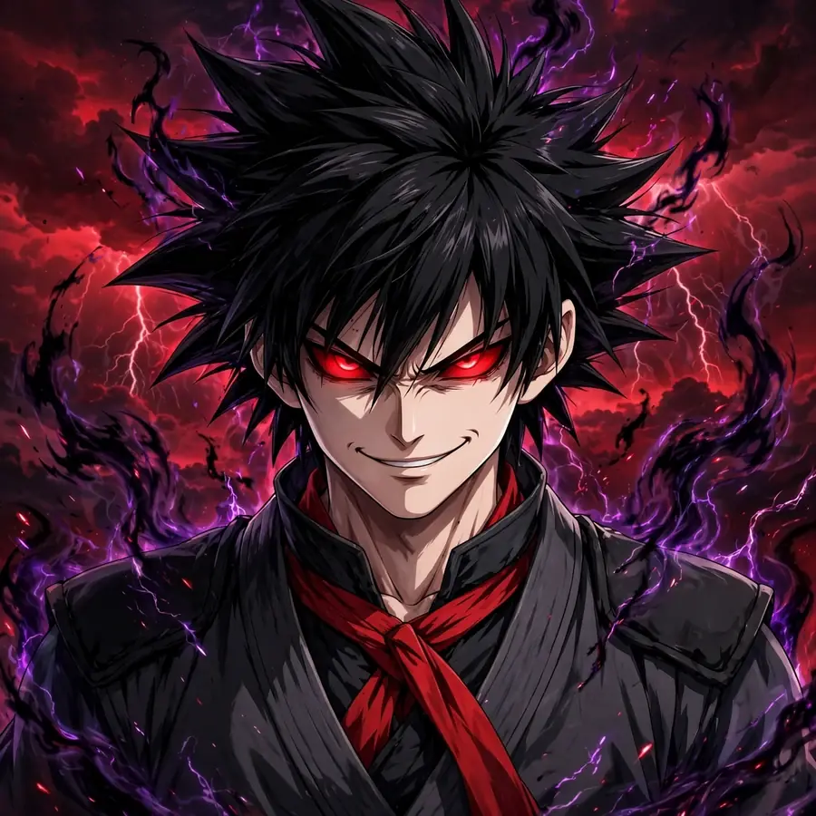 Dark goku pfp: original black-gi hero with sinister smirk and red glow
