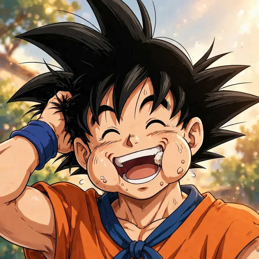 Goku pfp funny: original Saiyan making a silly cross-eyed face
