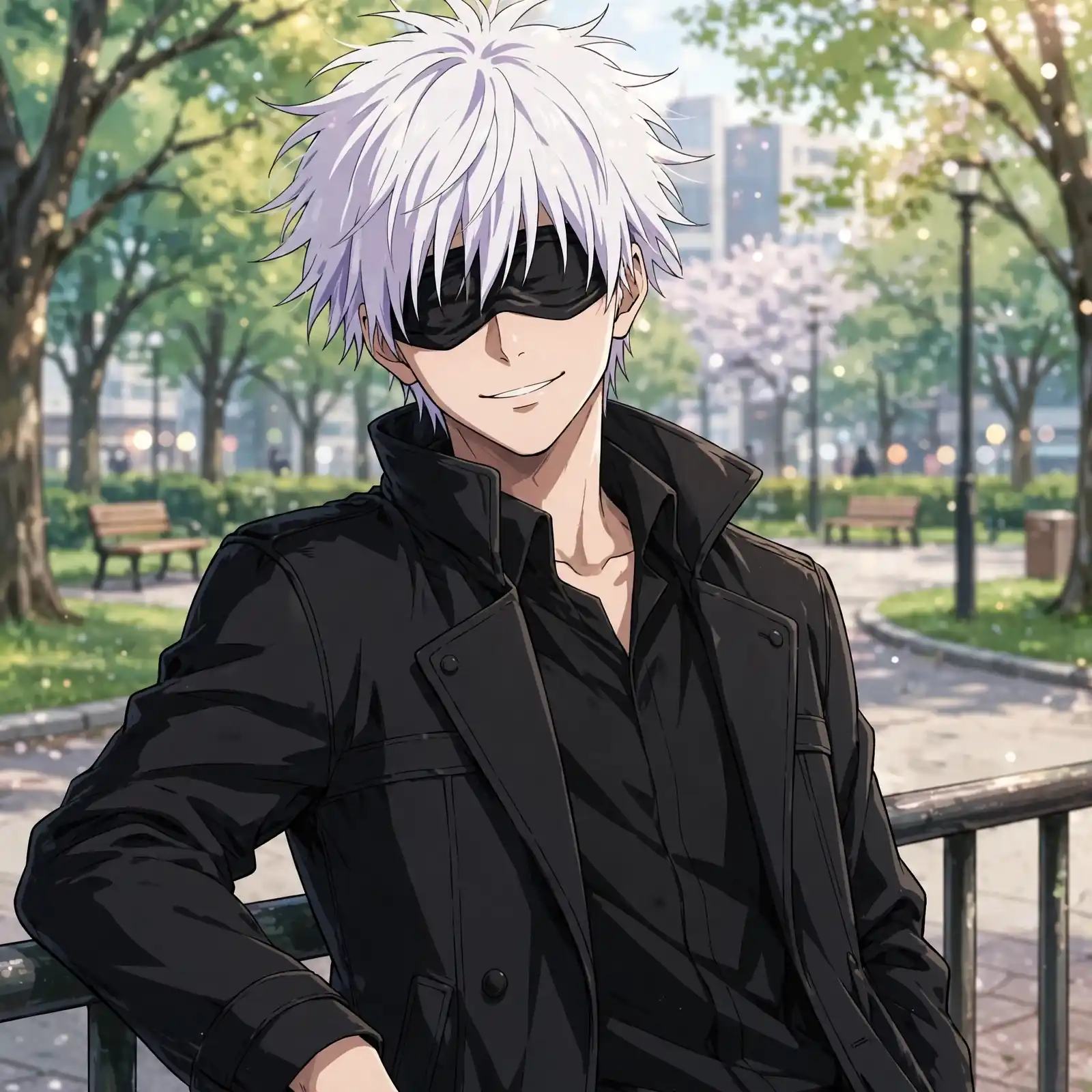 Casual gojo pfp: original Satoru Gojo with jacket, relaxed pose