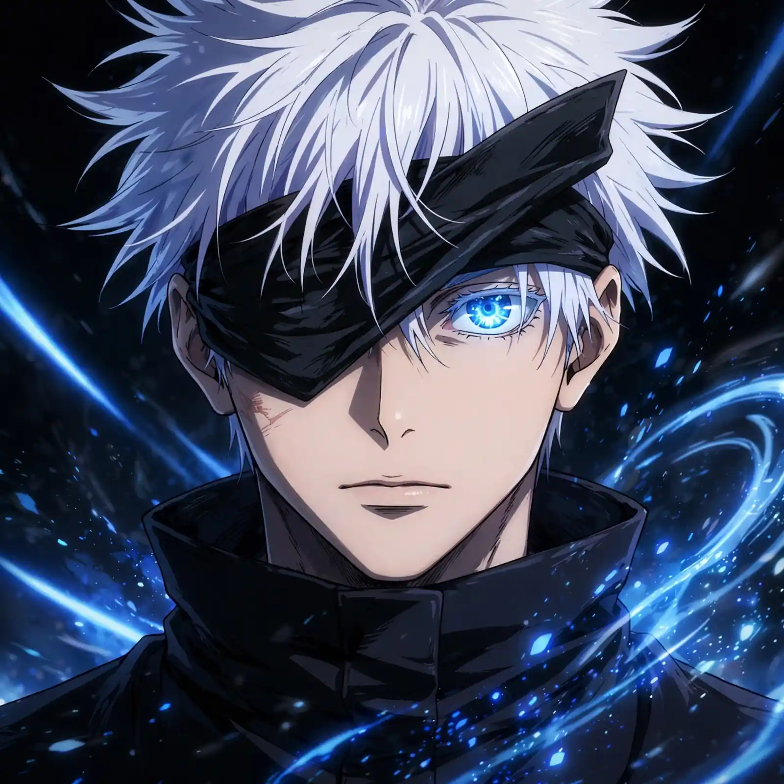 Cool gojo pfp: original Satoru Gojo close-up with blindfold slightly lifted
