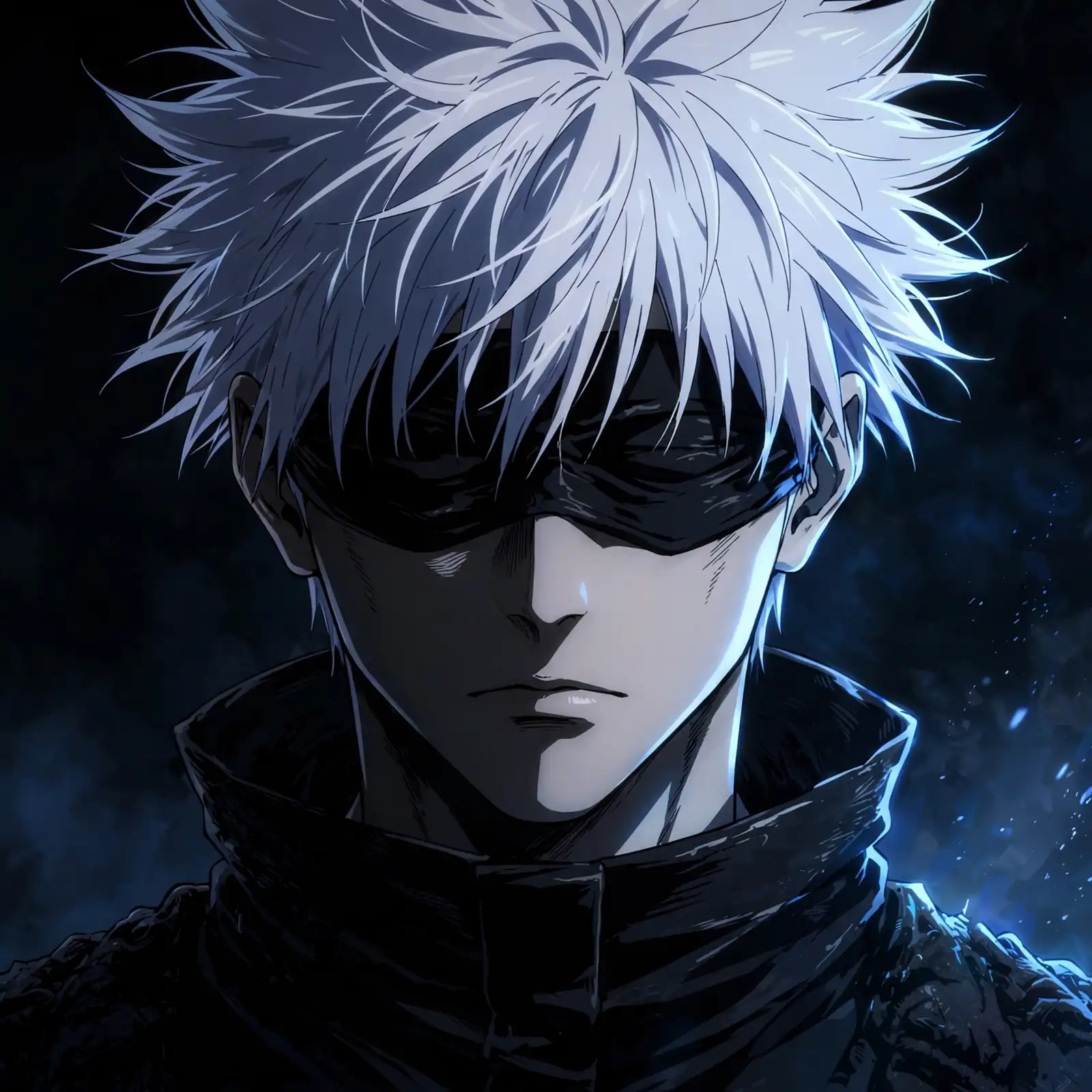 Dark gojo pfp: original Satoru Gojo serious expression in deep shadows