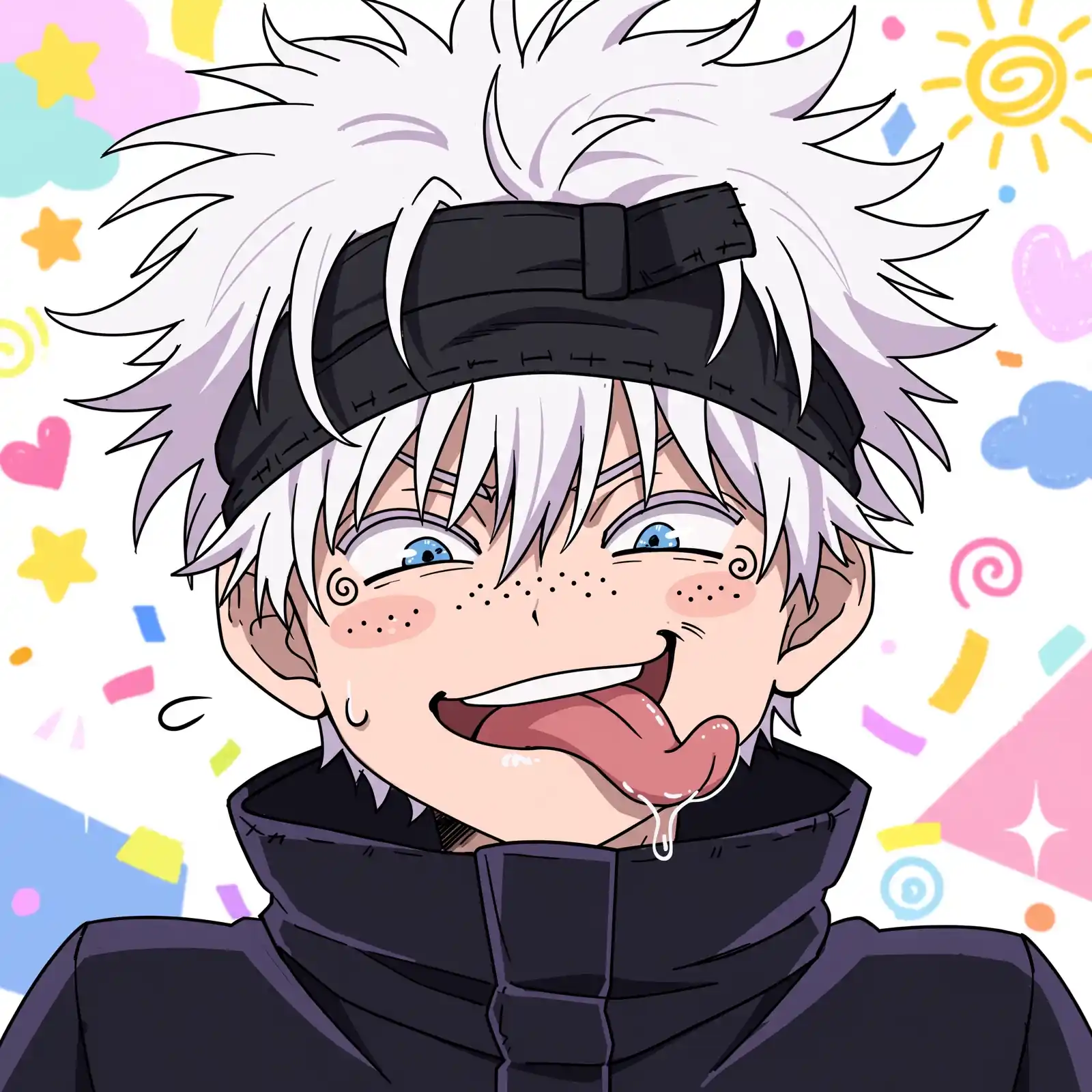 Funny gojo pfp: original Satoru Gojo with silly face and tongue out