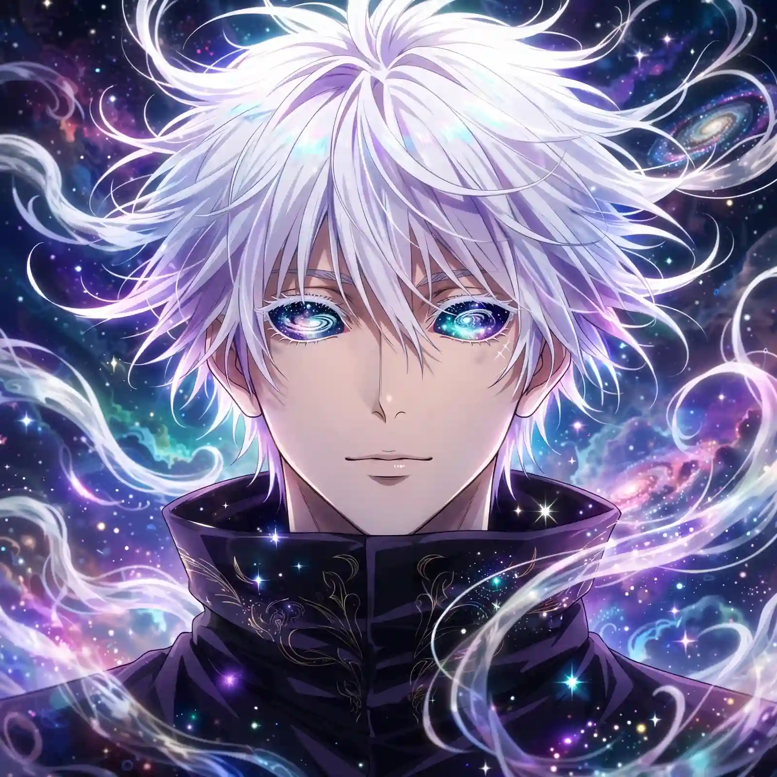Gojo glowing eyes pfp: original Satoru Gojo eyes with cosmic glow