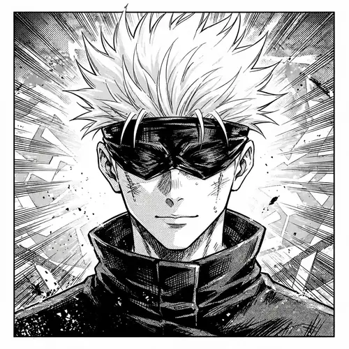 Manga gojo pfp: original Satoru Gojo in black and white manga panel style
