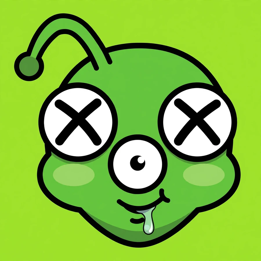 School-appropriate goofy pfp: three-eyed green alien with crossed eyes
