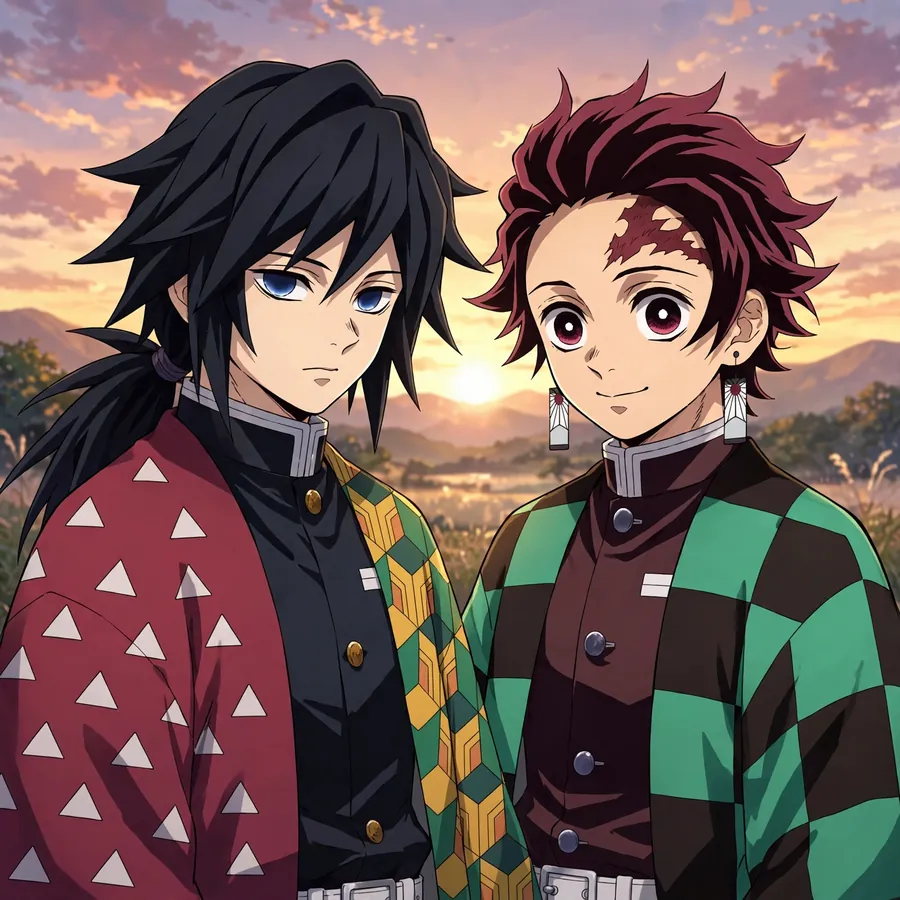 Giyu and Tanjiro pfps: original sunset