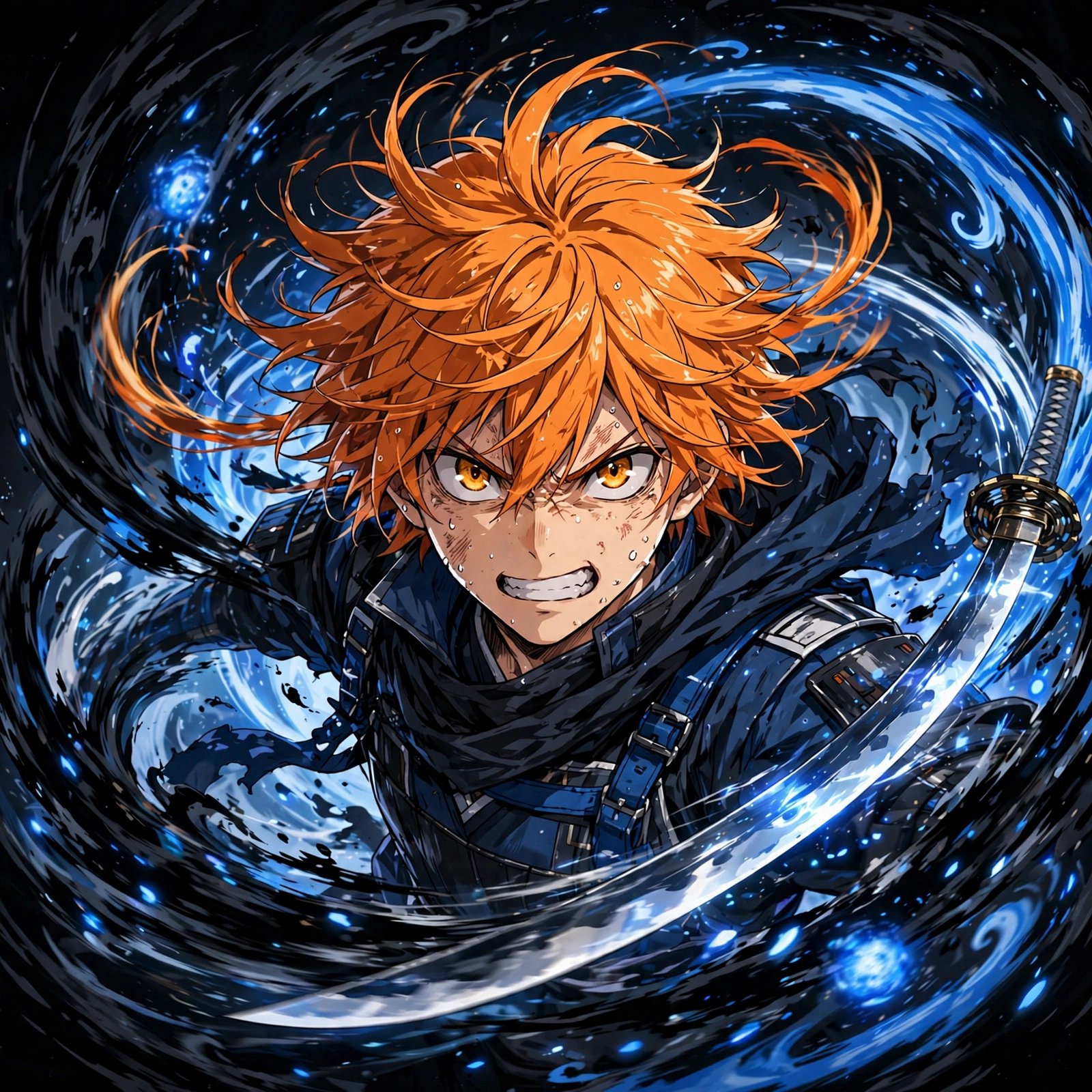 Ichigo pfp: original spinning sword technique with energy swirls