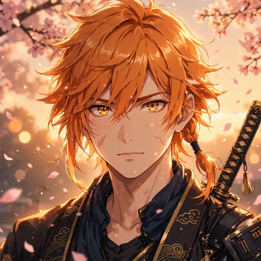 Ichigo kurosaki pfp: original golden-hour portrait with falling petals