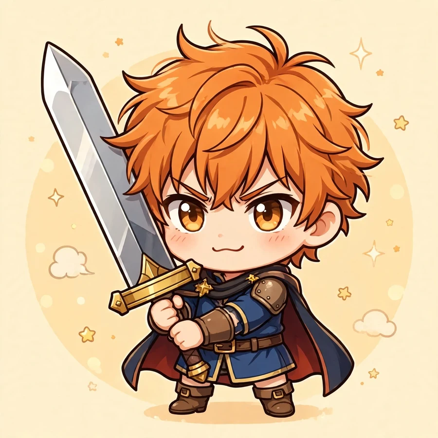 Funny ichigo pfp: original chibi swordsman with oversized head and giant sword