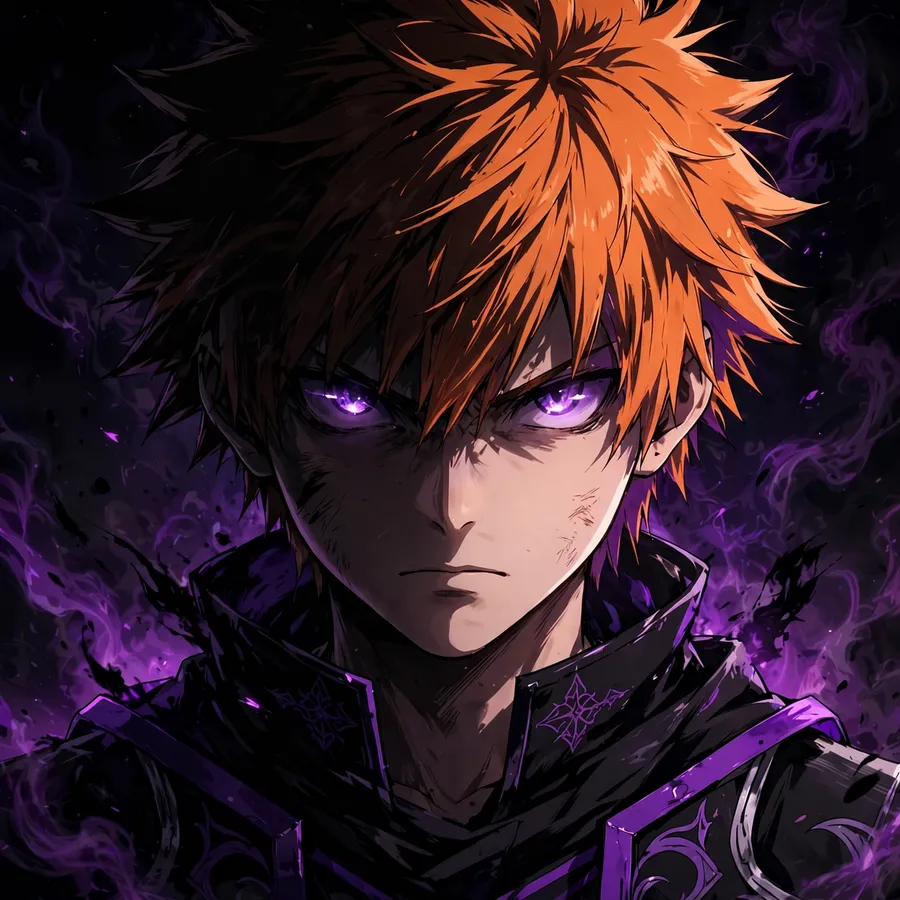 Ichigo pfp: original half-shadow face with glowing eyes and dark purple aura