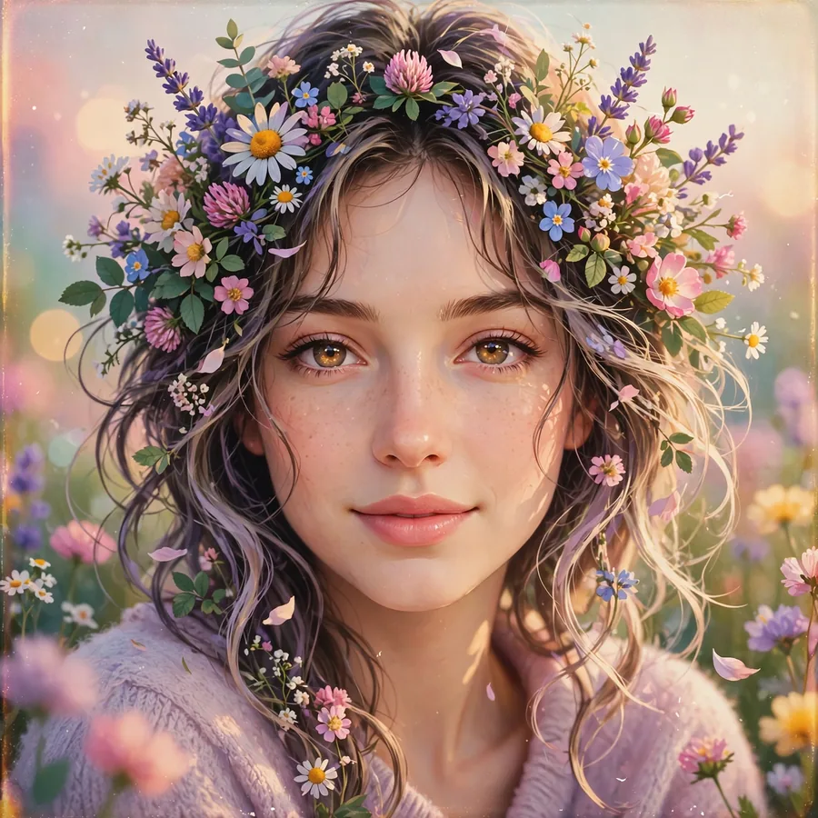 Aesthetic pfp for instagram: dreamy girl with wildflowers and vintage film filter