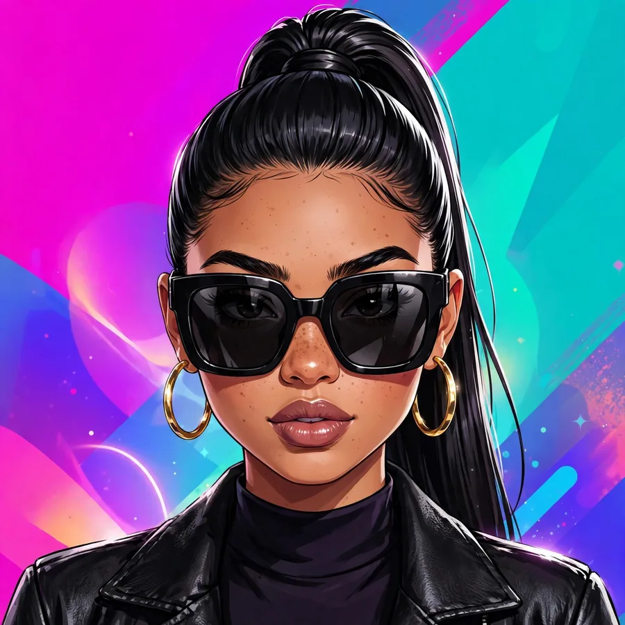 Baddie insta pfp: confident girl with sleek high ponytail and oversized designer sunglasses