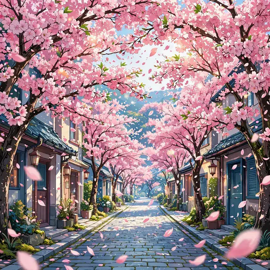Best pfp for instagram aesthetic: cherry blossom street in spring with falling petals