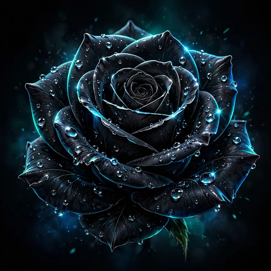 Aesthetic black instagram pfp: single black rose with water droplets on dark background