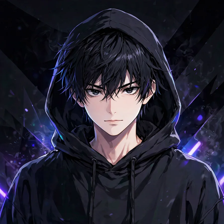 Black pfp for instagram boy style: cool anime boy in oversized black hoodie