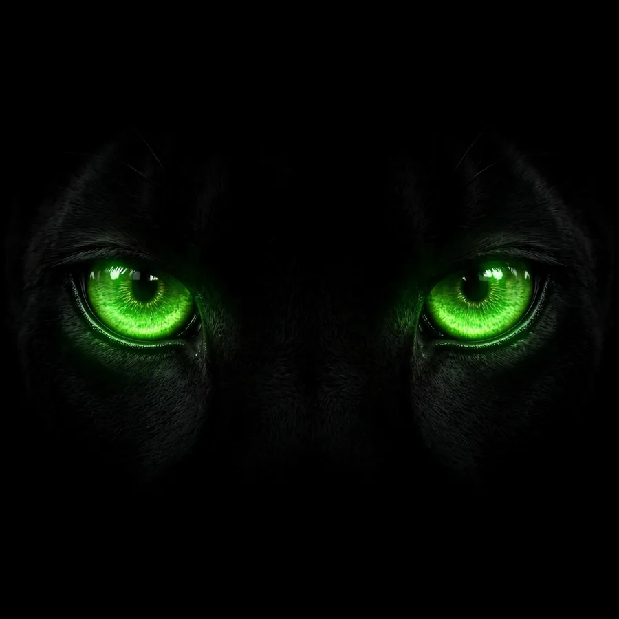 Dark black pfp for instagram: glowing green panther eyes in pitch darkness