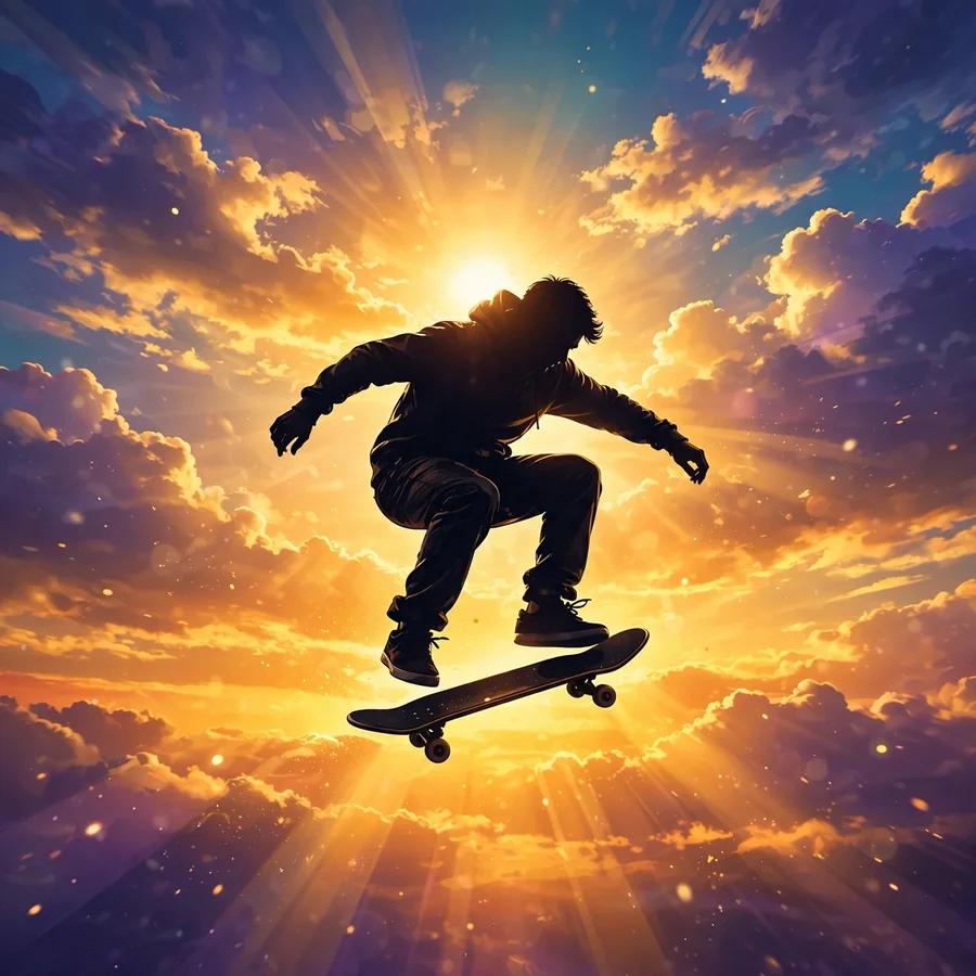 Instagram cool pfp: skateboarder silhouette mid-trick against golden hour sky