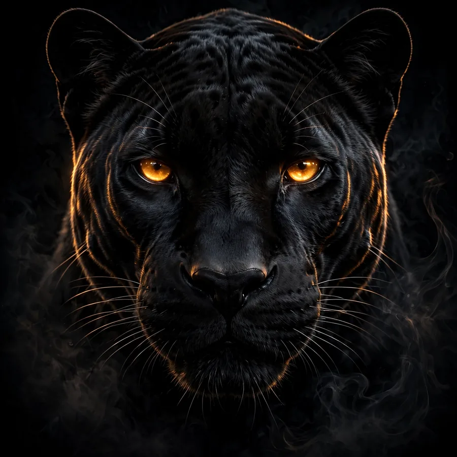 Cool pfp for instagram: majestic black panther face with glowing amber eyes in darkness