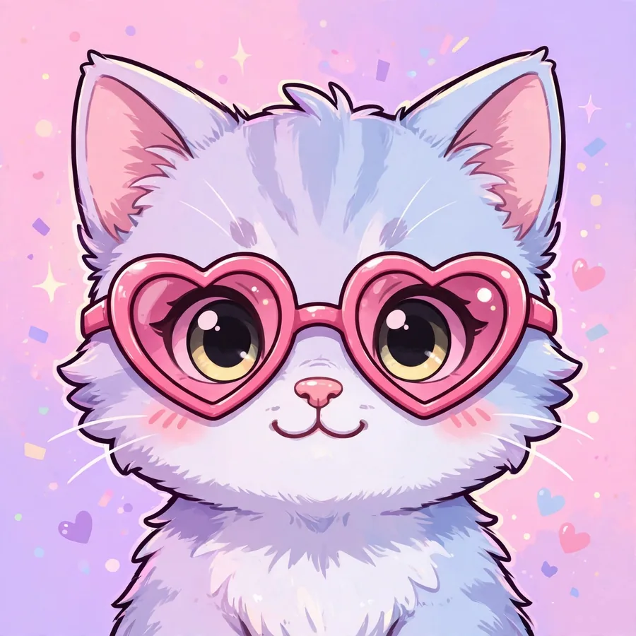 Instagram cute pfp: pastel kitten wearing heart-shaped pink sunglasses