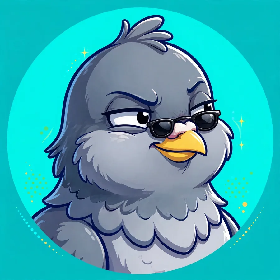 Meme funny pfp for instagram: smug pigeon wearing tiny black sunglasses