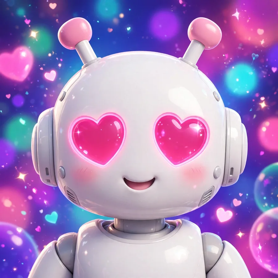 Insta pfp ideas: cute white robot with big heart-shaped eyes