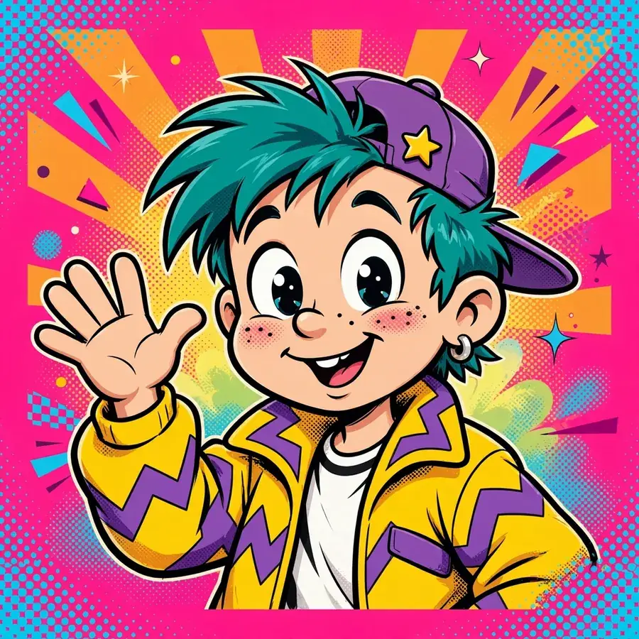 Funny pfp for instagram cartoon: retro 90s cartoon character waving hello