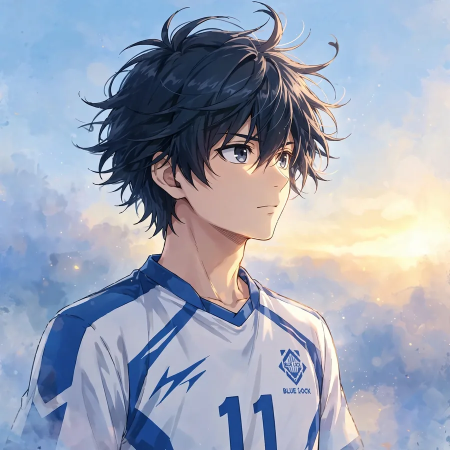 Isagi pfp aesthetic: original sunset glow striker