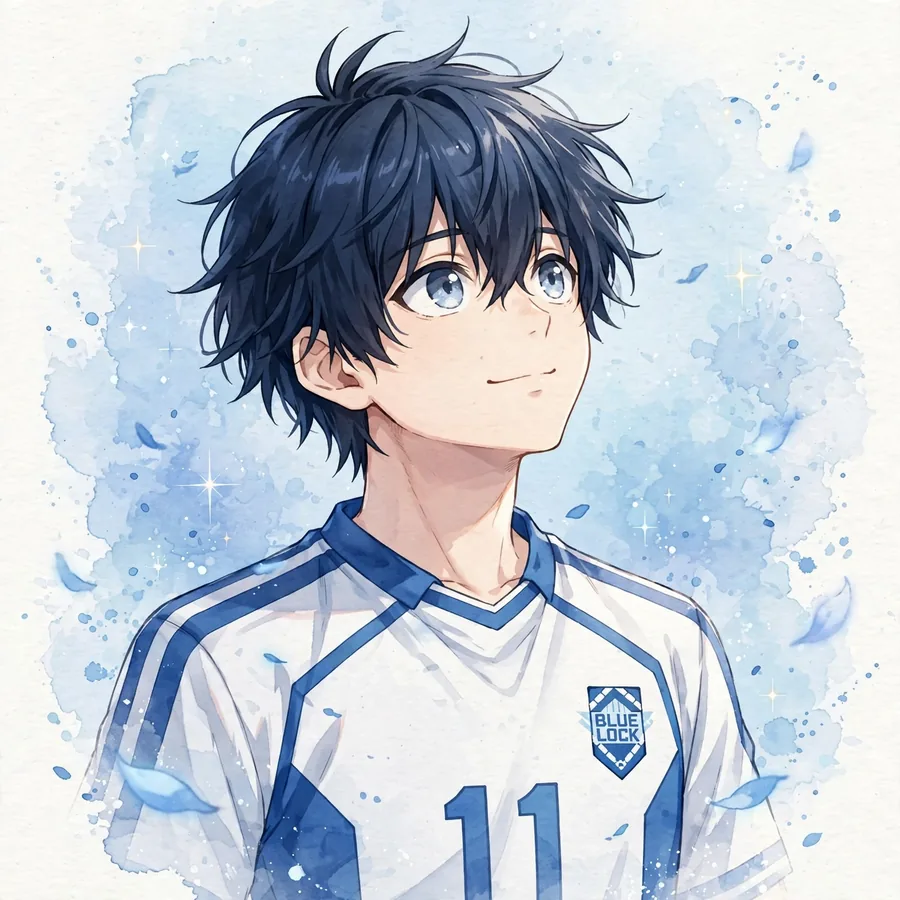 Aesthetic Isagi pfps: original watercolor style portrait