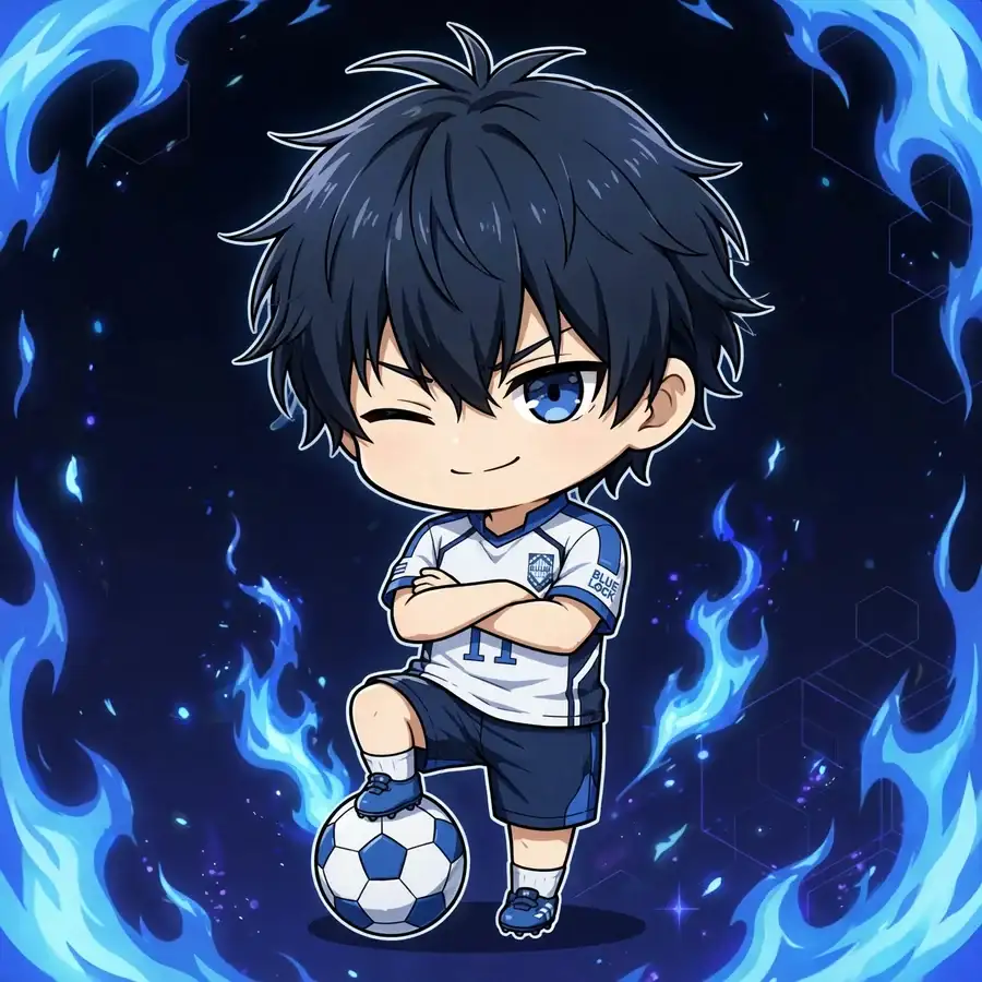 Isagi chibi pfp: original mini Isagi winking