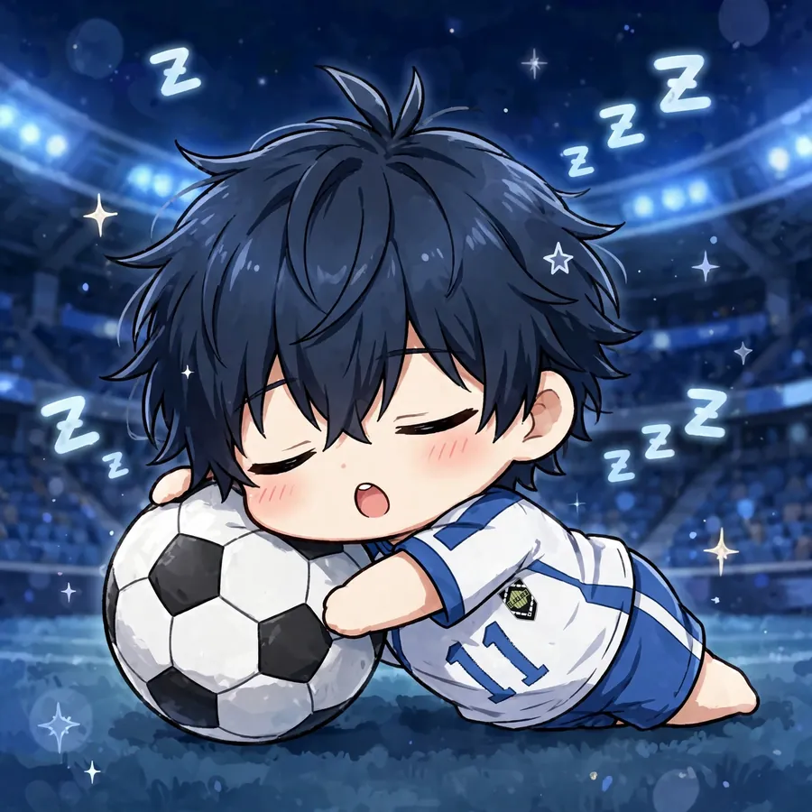 Chibi pfp Isagi: original sleepy tiny Isagi with ball