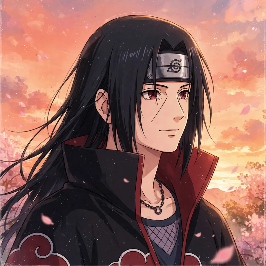 Itachi pfp aesthetic: original dreamy portrait with pastel sunset