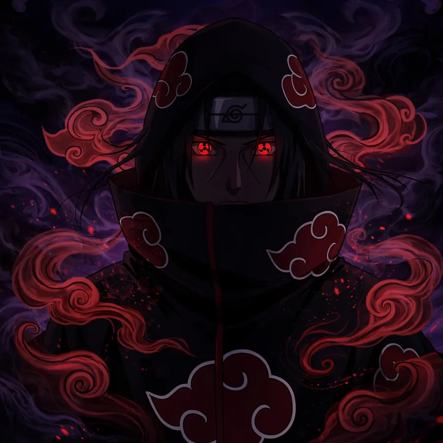 Itachi Akatsuki pfps: original Uchiha with ring visible, dramatic lighting